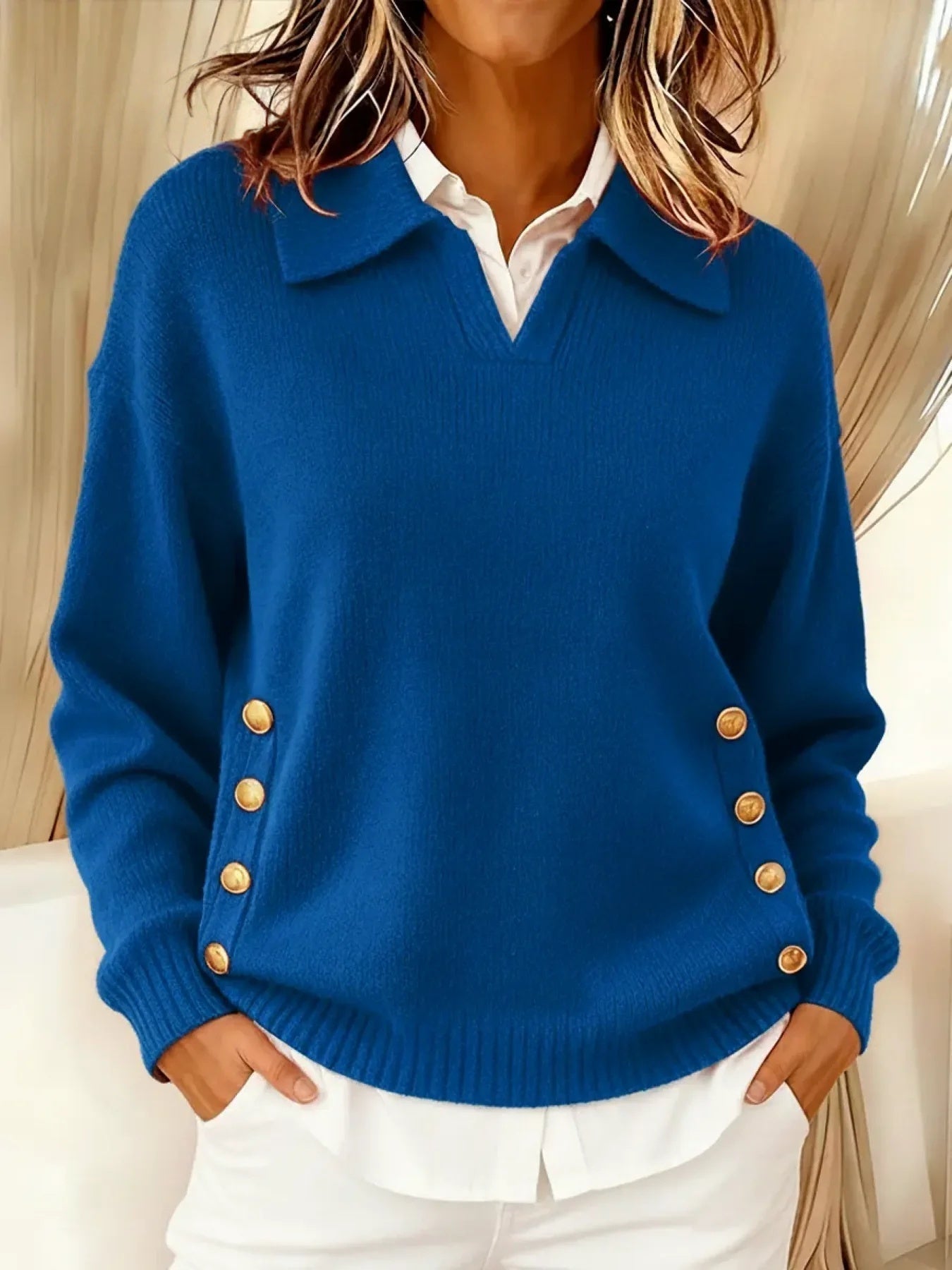 Vynette V-Hals Sweater med Krave til kvinder fra Elsebeth København