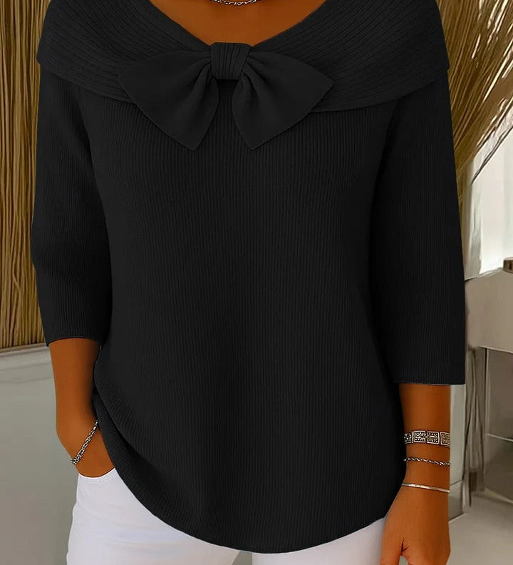 Tivella Sweater med Sløjfe og Rund Udsnit til kvinder fra Elsebeth København