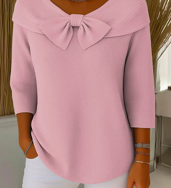Tivella Sweater med Sløjfe og Rund Udsnit til kvinder fra Elsebeth København