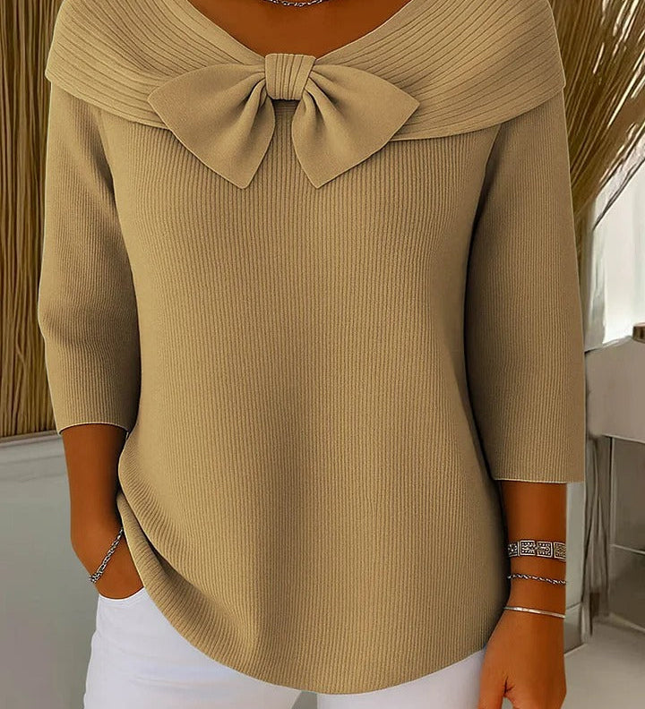 Tivella Sweater med Sløjfe og Rund Udsnit til kvinder fra Elsebeth København