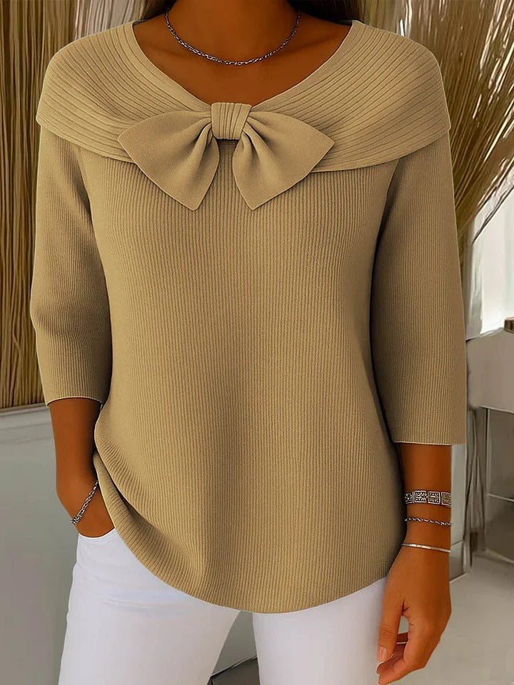 Tivella Sweater med Sløjfe og Rund Udsnit til kvinder fra Elsebeth København