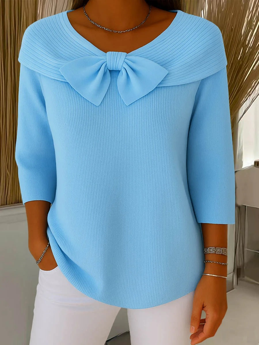Tivella Sweater med Sløjfe og Rund Udsnit til kvinder fra Elsebeth København