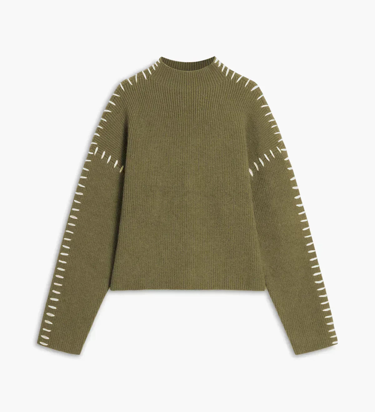 Nina ribstrikket sweater med høj hals fra Elsebeth København, detalje af ærmet