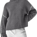 Nina ribstrikket sweater med høj hals fra Elsebeth København, detalje af ærmet