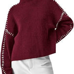 Nina ribstrikket sweater med høj hals fra Elsebeth København, i fuld figur