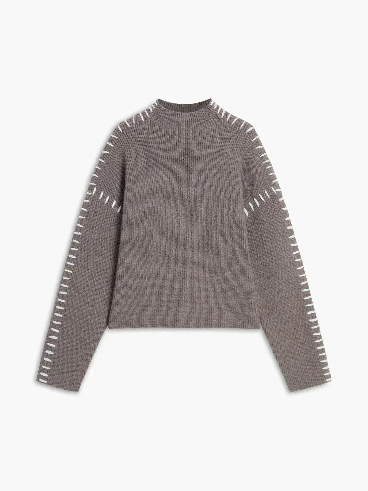 Nina ribstrikket sweater med høj hals fra Elsebeth København, i fuld figur