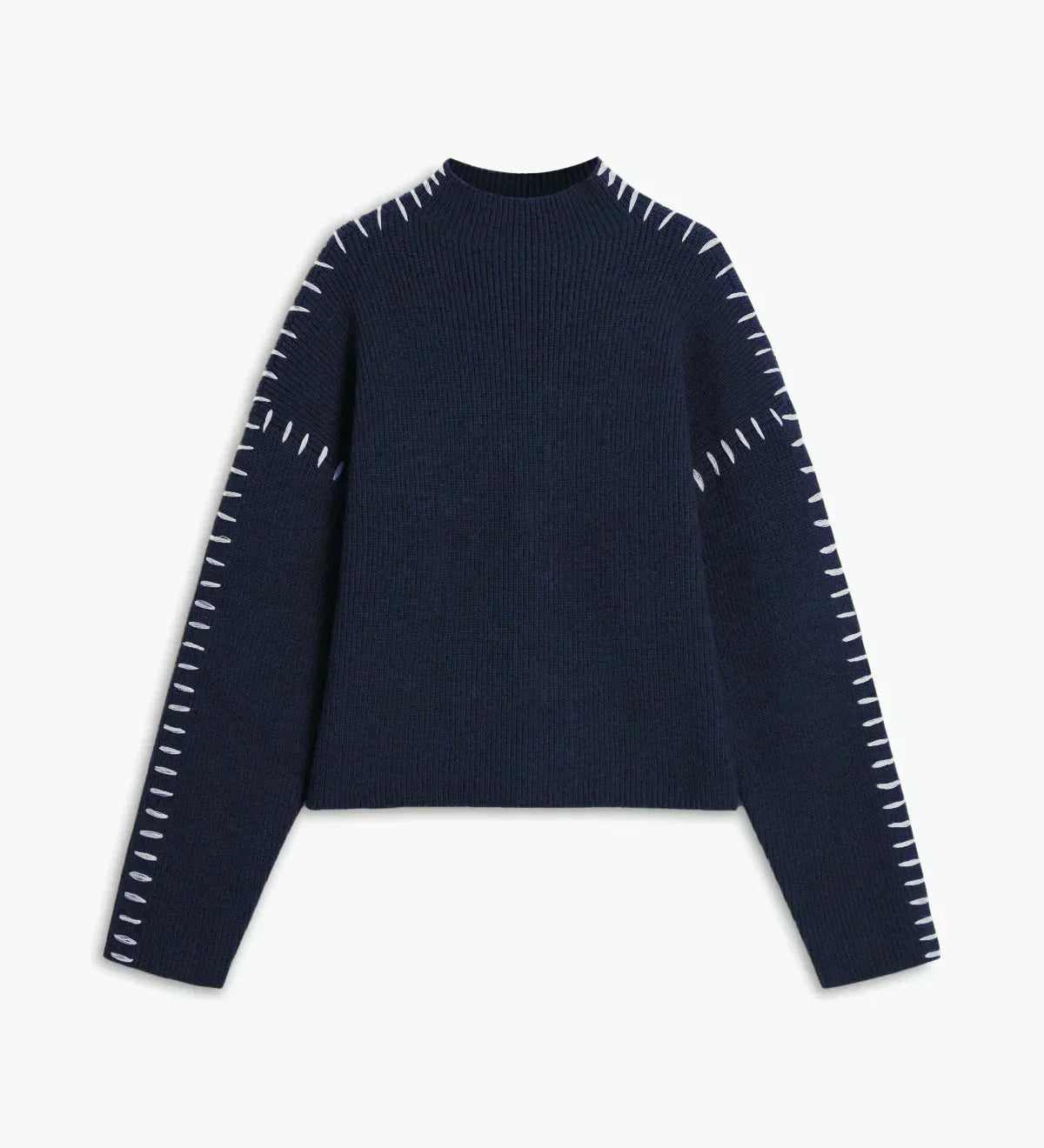 Nina ribstrikket sweater med høj hals fra Elsebeth København, set bagfra