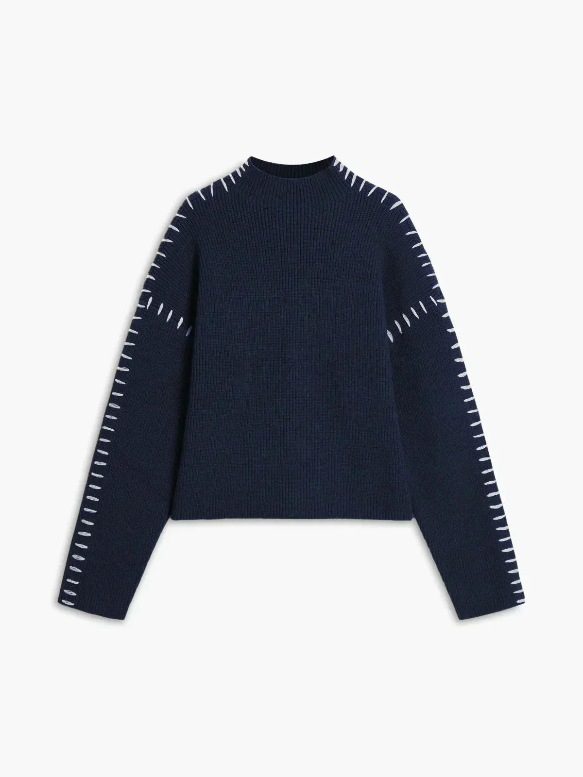 Nina ribstrikket sweater med høj hals fra Elsebeth København, set bagfra