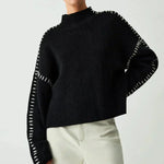 Nina ribstrikket sweater med høj hals fra Elsebeth København, set forfra