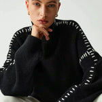 Nina ribstrikket sweater med høj hals fra Elsebeth København, nærbillede af halsen