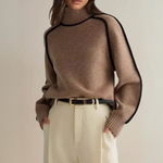 Sandrine rullekravesweater med kantdetalje fra Elsebeth København, detalje af strikken