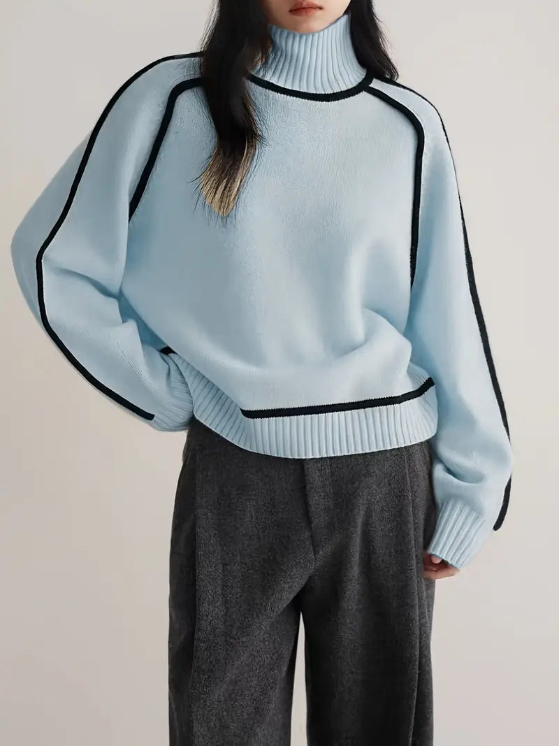 Sandrine rullekravesweater med kantdetalje fra Elsebeth København, detalje af strikken