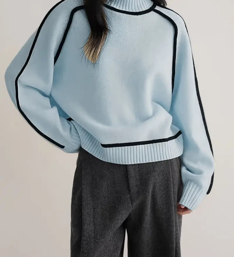 Sandrine rullekravesweater med kantdetalje fra Elsebeth København, detalje af strikken