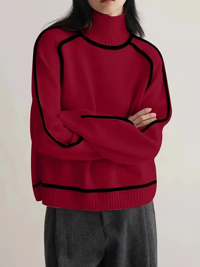 Sandrine rullekravesweater med kantdetalje fra Elsebeth København, set fra siden