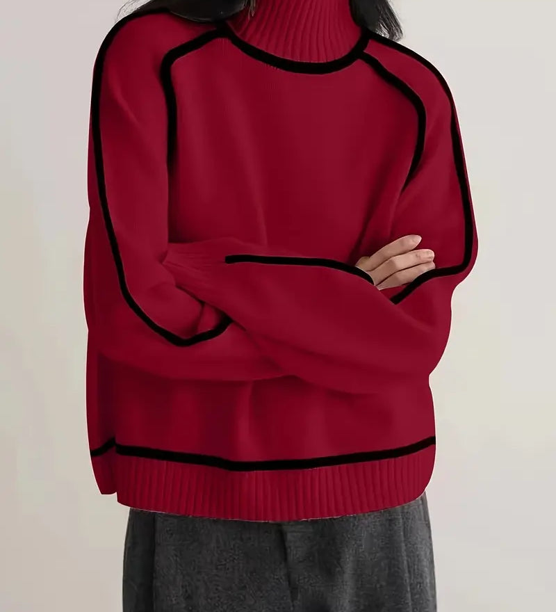 Sandrine rullekravesweater med kantdetalje fra Elsebeth København, set fra siden